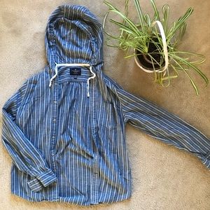 American Eagle Outfitters Hooded Striped Button-Up